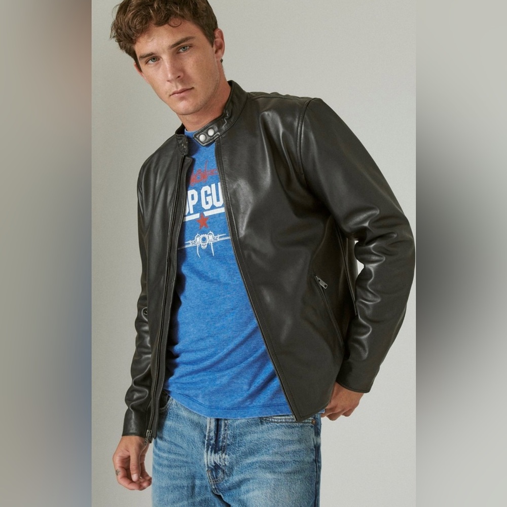 Lucky Brand Leather Cafe Racer Bonneville Moto Jacket NWT